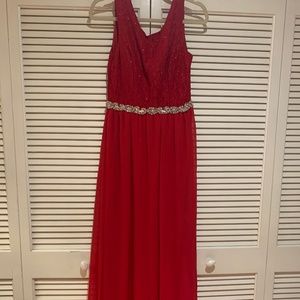 Red Chiffon Prom Dress - Like New, Low Scoop Back, Size: 11